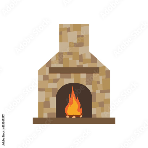 Classical brick fireplace or stove in flat style, vector illustration isolated on white background.
