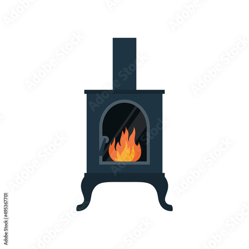 Indoor fireplace with burning fire inside, flat vector illustration isolated on white background.