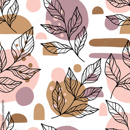 Seamless abstract pattern plant nature background. Decorative design freehand creative paint. Texture chaotic element.