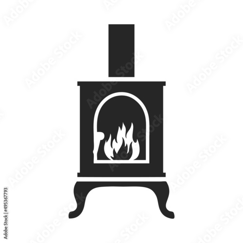 Potbelly wood-burning stove black minimalist icon vector illustration isolated.