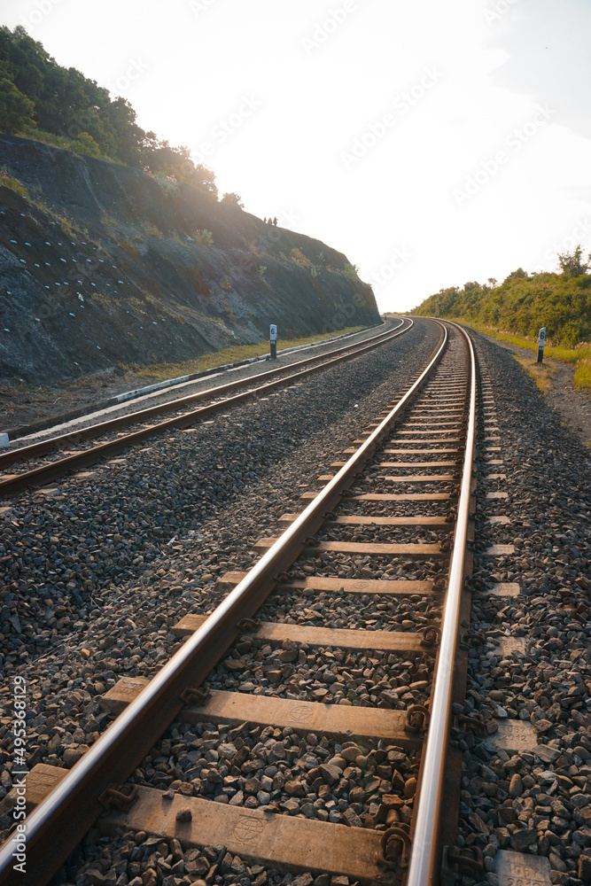 railroad tracks that run along the cliff