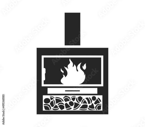 Fireplace with chimney pipe and burning firewoods vector illustration isolated.