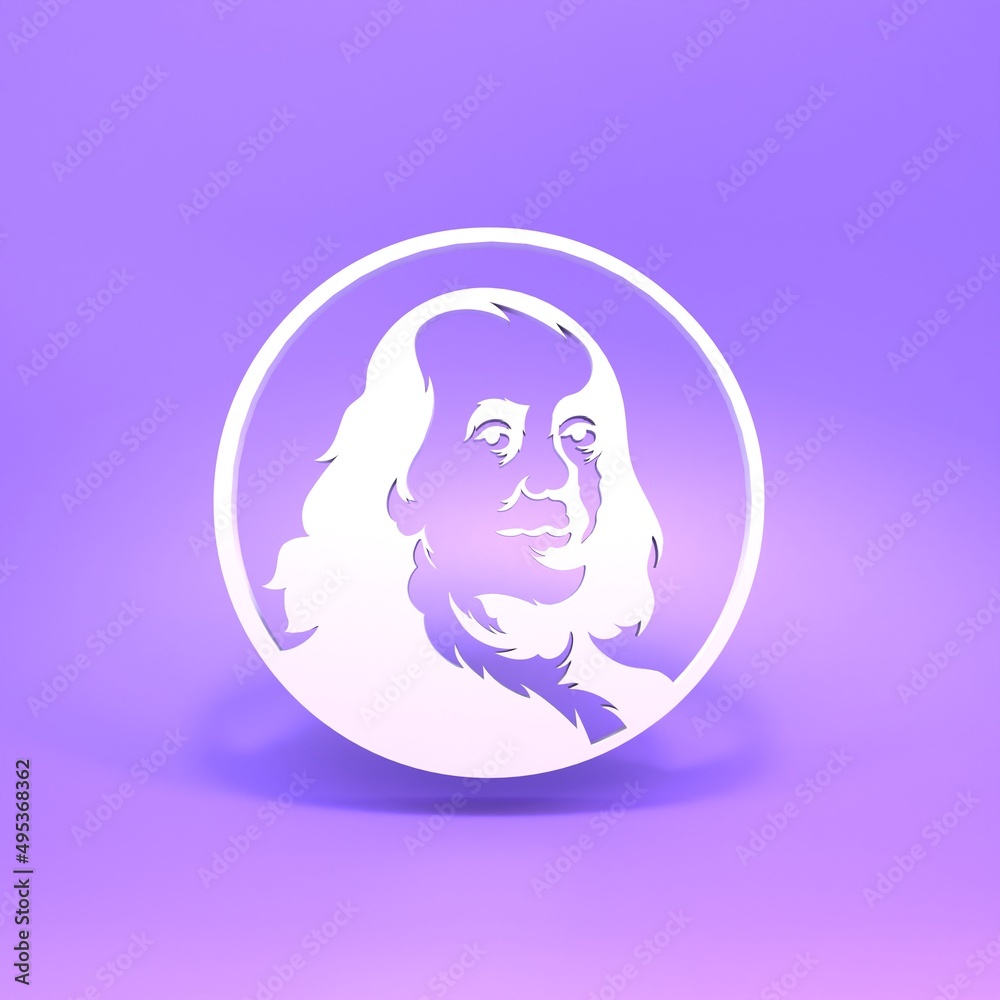 Franklin silhouette on purple background. 3d render.
