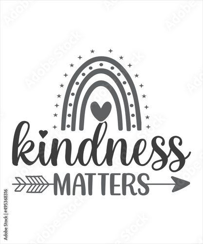 Hand drawn lettering quote with a rainbow. The inscription: Kindness matters. Perfect design for greeting cards, posters, T-shirts, banners, print invitations.