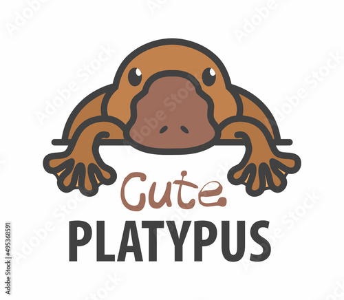 Logo template with cute platypus. Vector logo design template for zoo, veterinary clinics and animal shelters. Cartoon anatinus logo illustration. photo