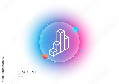 Diagram chart line icon. Gradient blur button with glassmorphism. Column 3d graph sign. Market analytics symbol. Transparent glass design. 3d chart line icon. Vector
