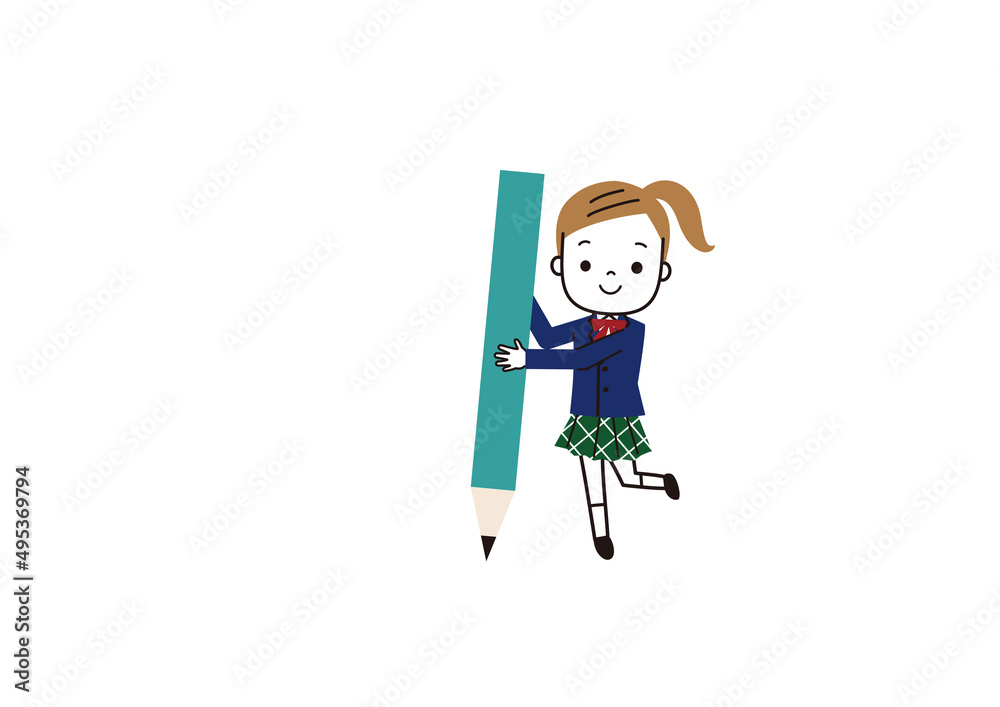 鉛筆を抱えて笑顔の女の子 鉛筆を抱えて笑顔の女の子