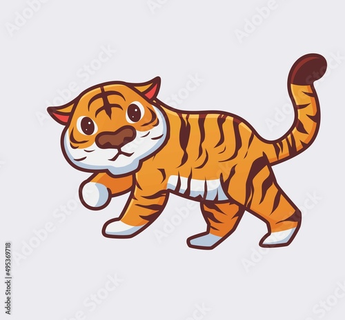 cute tiger walk slowly. isolated cartoon animal nature illustration. Flat Style suitable for Sticker Icon Design Premium Logo vector. Mascot Character