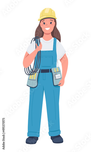 Female utility worker semi flat color vector character. Standing figure. Full body person on white. Gender equality in workplace simple cartoon style illustration for web graphic design and animation