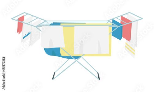 Dryer for drying clothes on floor semi flat color vector object. Full sized item on white. Household essential simple cartoon style illustration for web graphic design and animation
