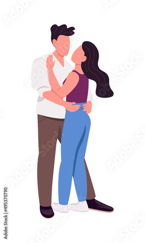 Couple practicing wedding slow dance semi flat color vector characters. Posing figures. Full body people on white. Active hobby simple cartoon style illustration for web graphic design and animation