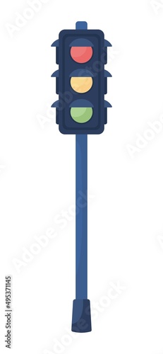 Traffic light semi flat color vector object. Full sized item on white. Traffic signals. Pedestrian activity control simple cartoon style illustration for web graphic design and animation
