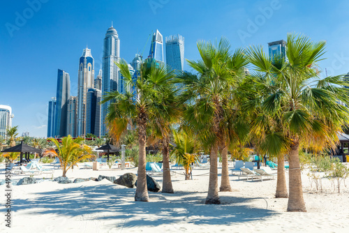 Photography Dubai jumeirah beach with marina skyscrapers in UAE