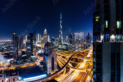 Burj Khalifa in Dubai downtown skyscrapers highrise architecture at night