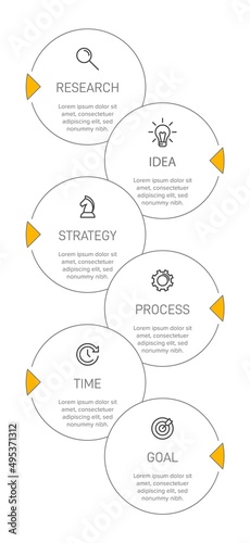 Vertical infographic design with icons and 6 options or steps. Thin line. Infographics business concept. Can be used for info graphics, flow charts, presentations, mobile web sites, printed materials.