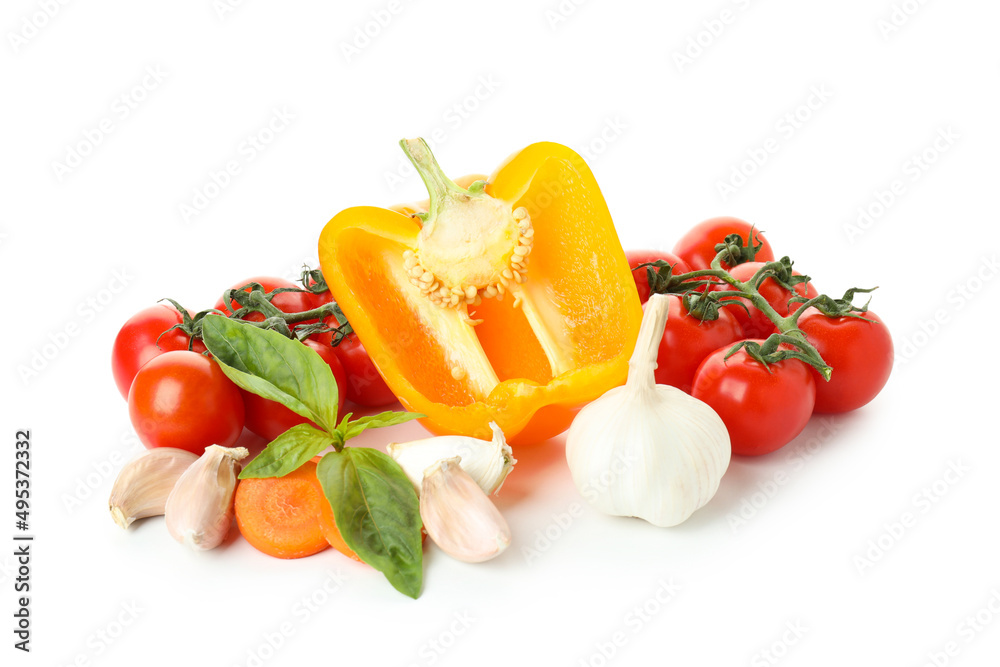 Ingredients for cooking Adjika isolated on white background Ingredients for cooking Adjika isolated on white background
