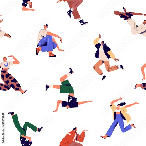 Seamless pattern with happy young people. Endless background with diverse men...