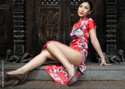 nasty asian girl posing on a step photo