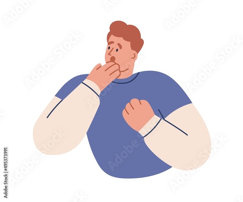 Shocked person with amazed face expression. Reaction to unpleasant unexpected surprise, thunderbolt. Man with startling emotion, open mouth. Flat vector illustration isolated on white background