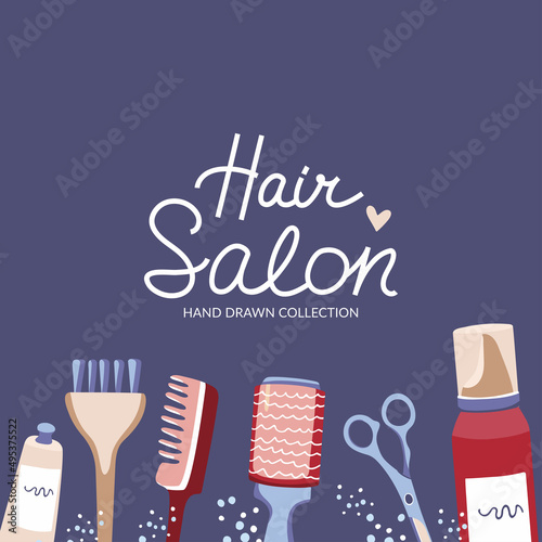 Banner for hair salon. Beautifull vector illustration and  lettering.