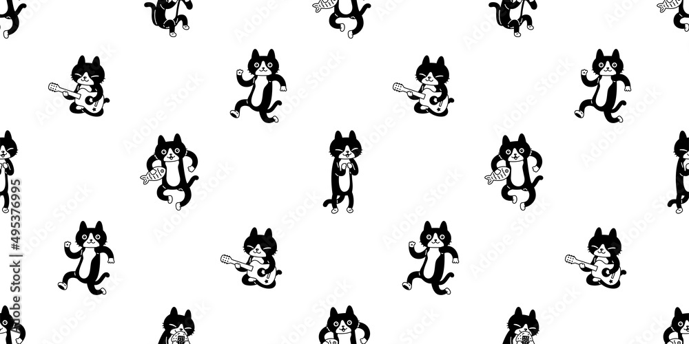 cat seamless pattern kitten calico vector neko guitar breed character cartoon pet tile background repeat wallpaper kitten animal doodle illustration