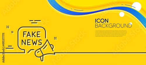 Fake news line icon. Abstract yellow background. Propaganda conspiracy chat sign. Wrong truth megaphone symbol. Minimal fake news line icon. Wave banner concept. Vector
