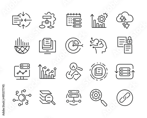 Data Analyzing Icons - Vector Line. Editable Stroke. 