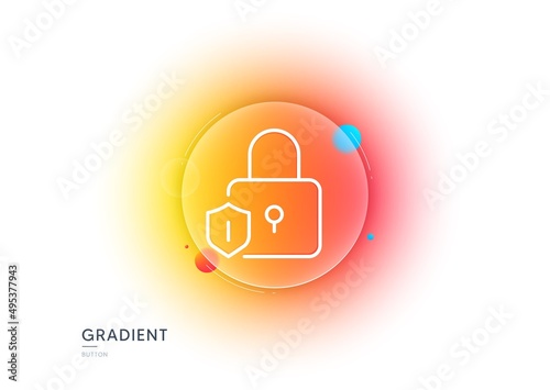 Lock line icon. Gradient blur button with glassmorphism. Padlock protection sign. Security access shield. Transparent glass design. Lock line icon. Vector