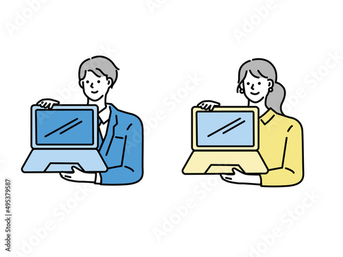 ビジネス イラスト(男女、見積、上司、先輩、相談、調査、アンケート、おすすめ、契約、プラン、セールス、パソコン、サービス) Business illustrations .investment, negotiation, questionnaire, sales, finance, contracts, plans, sales, personal computers, services