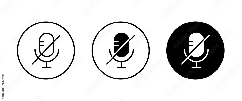 No Microphone sign. Microphone forbidden icons button, vector, sign, symbol, logo, illustration, editable stroke, flat design style isolated on white No Microphone sign. Microphone forbidden icons button, vector, sign, symbol, logo, illustration, editable stroke, flat design style isolated on white