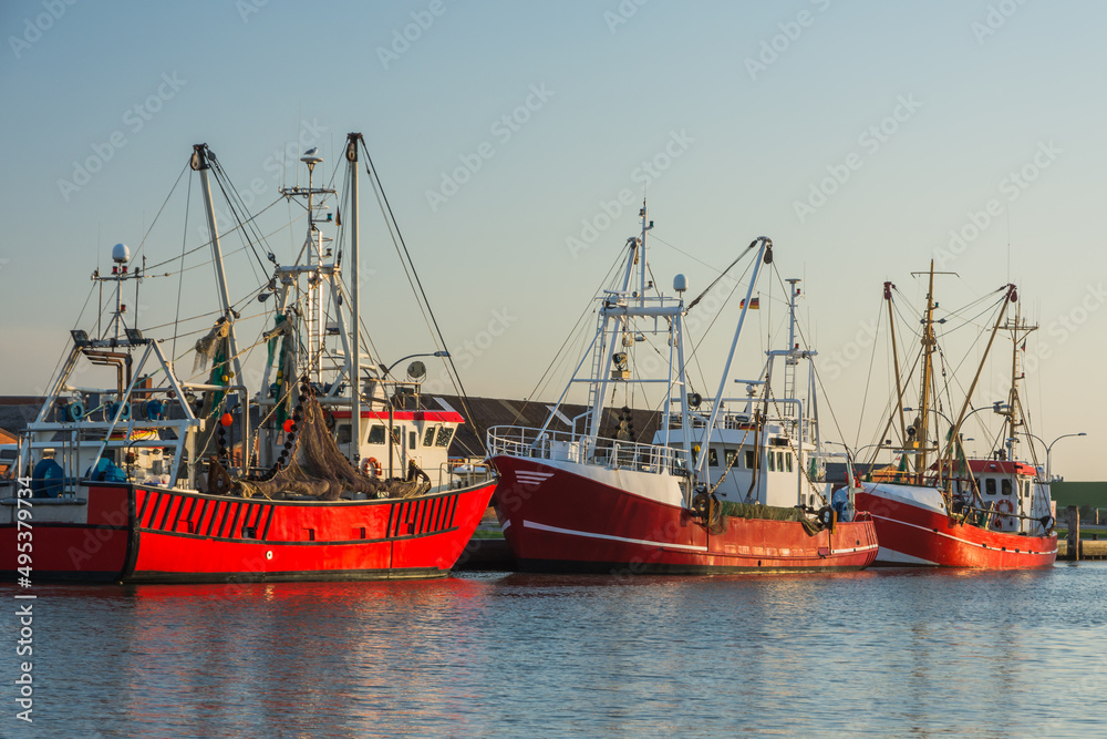Fischerboote im Hafen in Büsum, Schleswig-Holstein, Deutschland