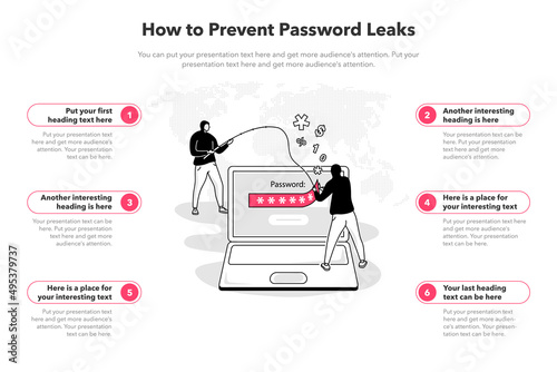 Simple infographic template for how to prevent password leaks. Easy to use for your website or presentation.