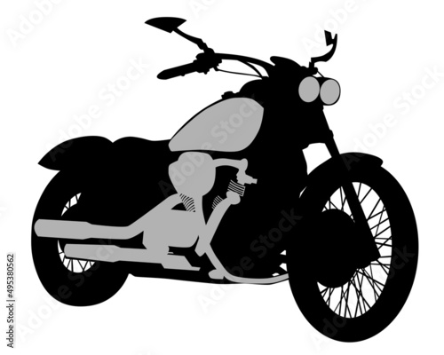 Old big bike on street. Isolated silhouette on a white background