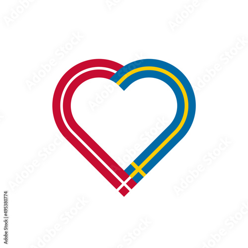 unity concept. heart ribbon icon of denmark and sweden flags. vector illustration isolated on white background