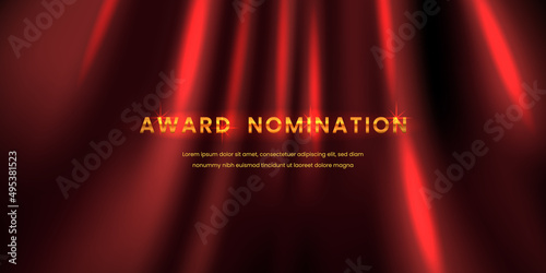 Award nomination ceremony with elegant luxury wave red silk curtain background stage. presentation for music or film festival.