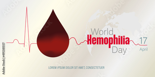 World Hemophilia Day vector background. Awareness poster with red blood drop and red background.