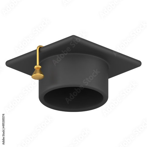 Classic black graduation cap with yellow tassel 3d template vector illustration high school complete