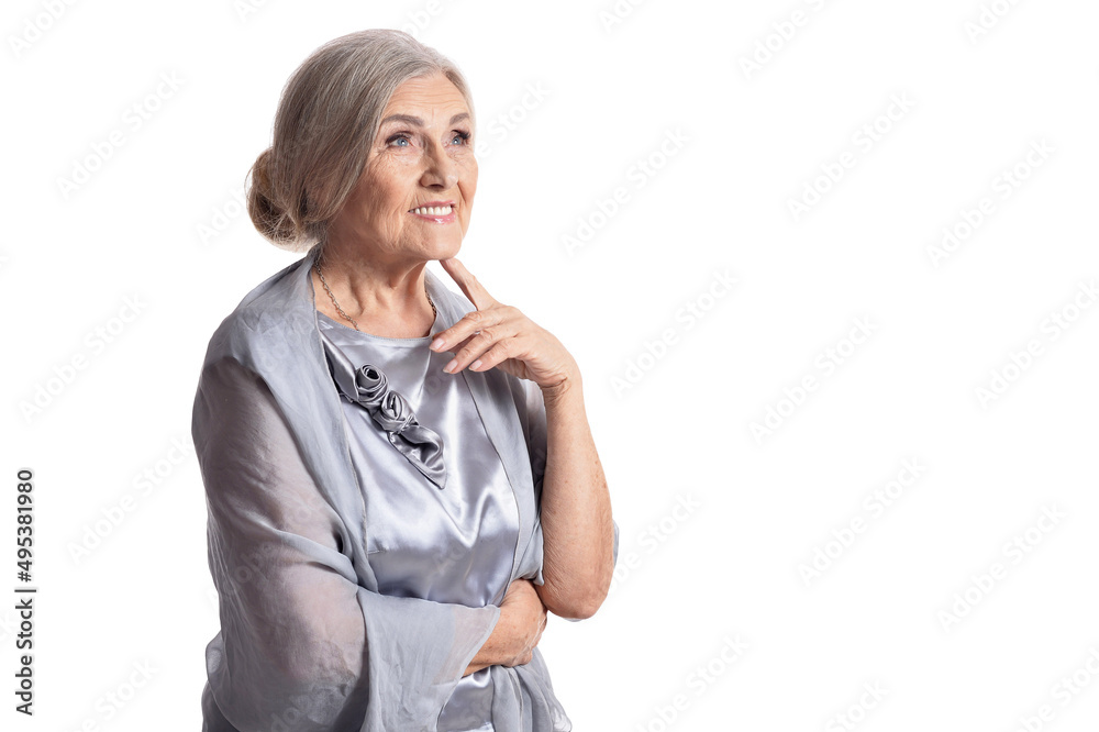 Beautiful senior woman posing on white background Beautiful senior woman posing on white background