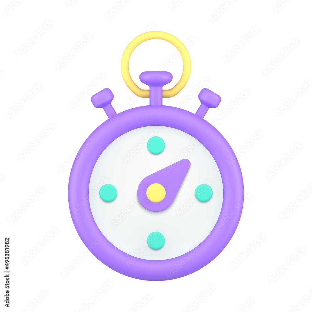 Purple stopwatch with arrow for checking fast time measurement 3d icon realistic vector Purple stopwatch with arrow for checking fast time measurement 3d icon realistic vector