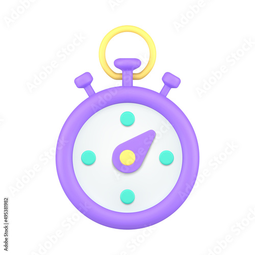 Purple stopwatch with arrow for checking fast time measurement 3d icon realistic vector