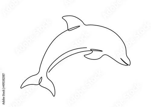 Dolphin single line. Abstract contour silhouette of a dolphin. Art drawing with one continuous line. Minimalistic isolated vector illustration.