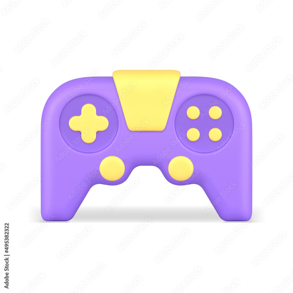 Realistic 3d icon purple yellow video game joystick vector illustration. Gamepad console controller Realistic 3d icon purple yellow video game joystick vector illustration. Gamepad console controller