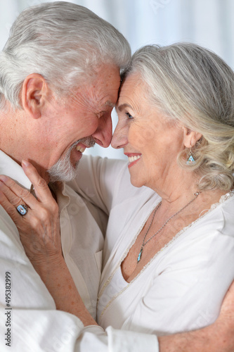 Portrait of a happy senior couple hugging