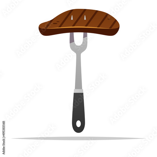Barbecue steak on a fork vector isolated illustration