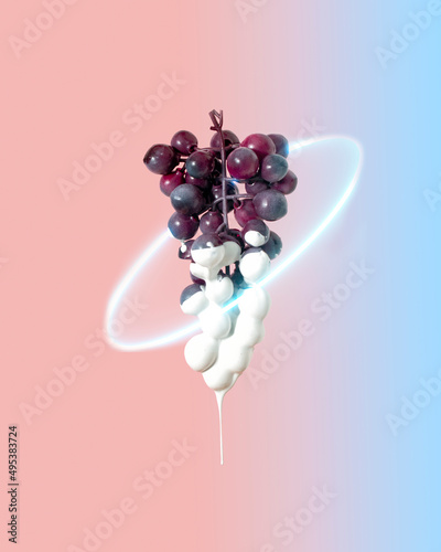 Bilde på lerret Creative healthy food concept of fruit dipped in white paint that flows down the fruit