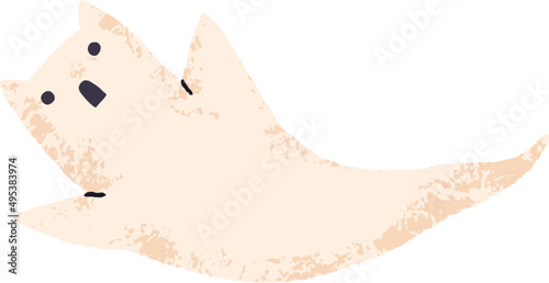 Funny Cat Ghost Halloween Doodle Illustration