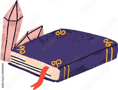 Magic Book and Crystals Doodle Illustration