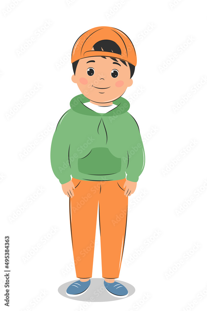 Happy boy dressed in modern clothes. Vector illustration on white background Happy boy dressed in modern clothes. Vector illustration on white background