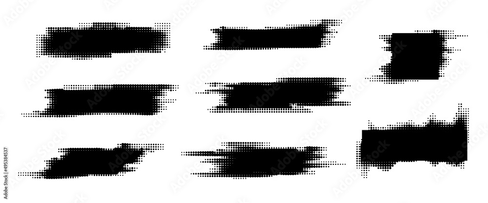 Set of Grunge Monochrome Halftone Elements. Glitch Texture. Modern Abstract Background.
