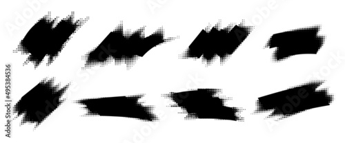 Set of Grunge Halftone Elements. Monochrome Brush Stroke Texture. Modern Abstract Background.